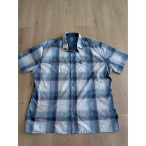 Kuhl Shirt Men's 2XL Blue Plaid Response Short Sleeve Button Up Hiking Outdoor